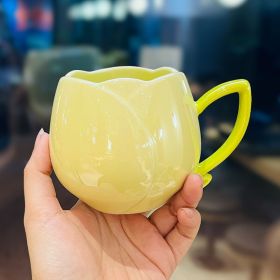 Female Gaomei Tulip Ceramic Mug Without Spoon Girly Heart Water Cup (Option: Yellow-About 360ml-Without Spoon)