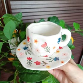 Retro Young Girl Heart Hand Pinch Coffee Set (Option: Floral On White Background-200ml)